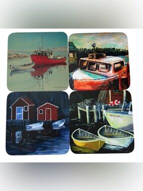 COASTERS NOVA SCOTIA ART SET FISHING BOAT OCEAN SCENE